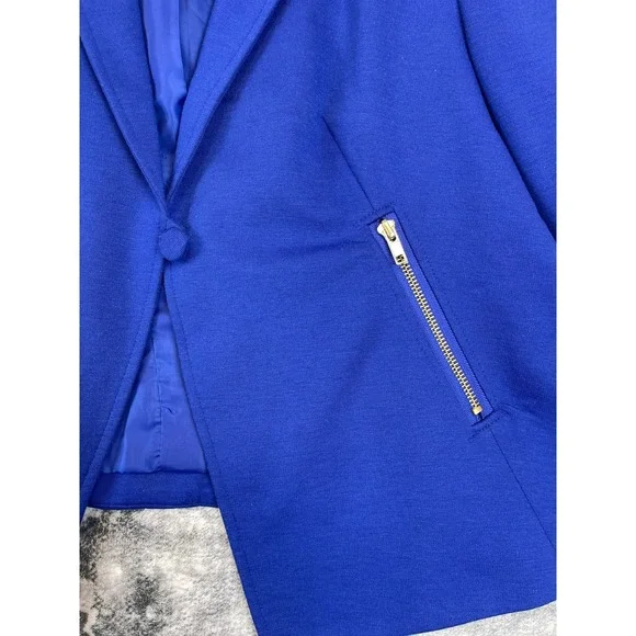 WD.NY Blazer Jacket Women's XL Royal Blue Gold Zip Pockets One Button Career Top - Picture 4 of 7